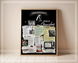 Plakat urodzinowy na 70-te urodziny - rocznik 1956 - pomysł na prezent urodzinowy na 70-tkę (kolor czarny)