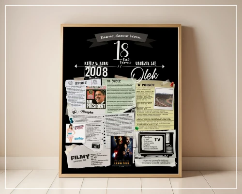 Plakat urodzinowy na 18-ste urodziny - rocznik 2008 - pomysł na prezent urodzinowy na 18-stkę