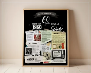 Plakat urodzinowy na 60-te urodziny - rocznik 1966 - pomysł na prezent urodzinowy na 60-tkę (kolor czarny)