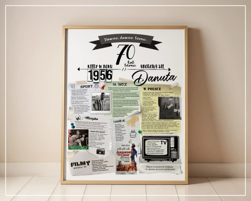 Plakat urodzinowy na 70-te urodziny - rocznik 1956 - pomysł na prezent urodzinowy na 70-tkę