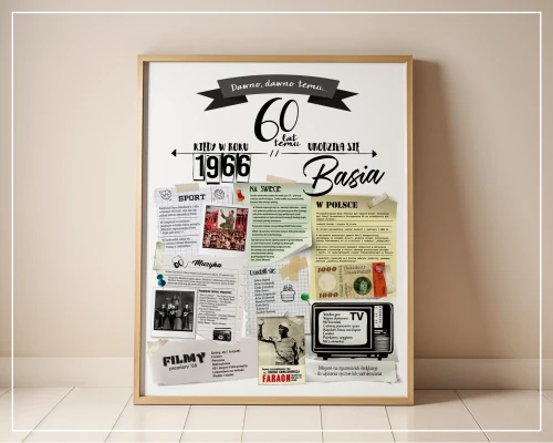 Plakat urodzinowy na 60-te urodziny - rocznik 1966 - pomysł na prezent urodzinowy na 60-tkę