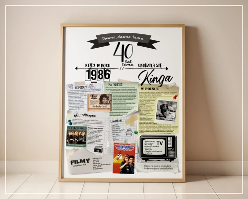 Plakat urodzinowy na 40-ste urodziny - rocznik 1986 - pomysł na prezent urodzinowy na 40-stkę